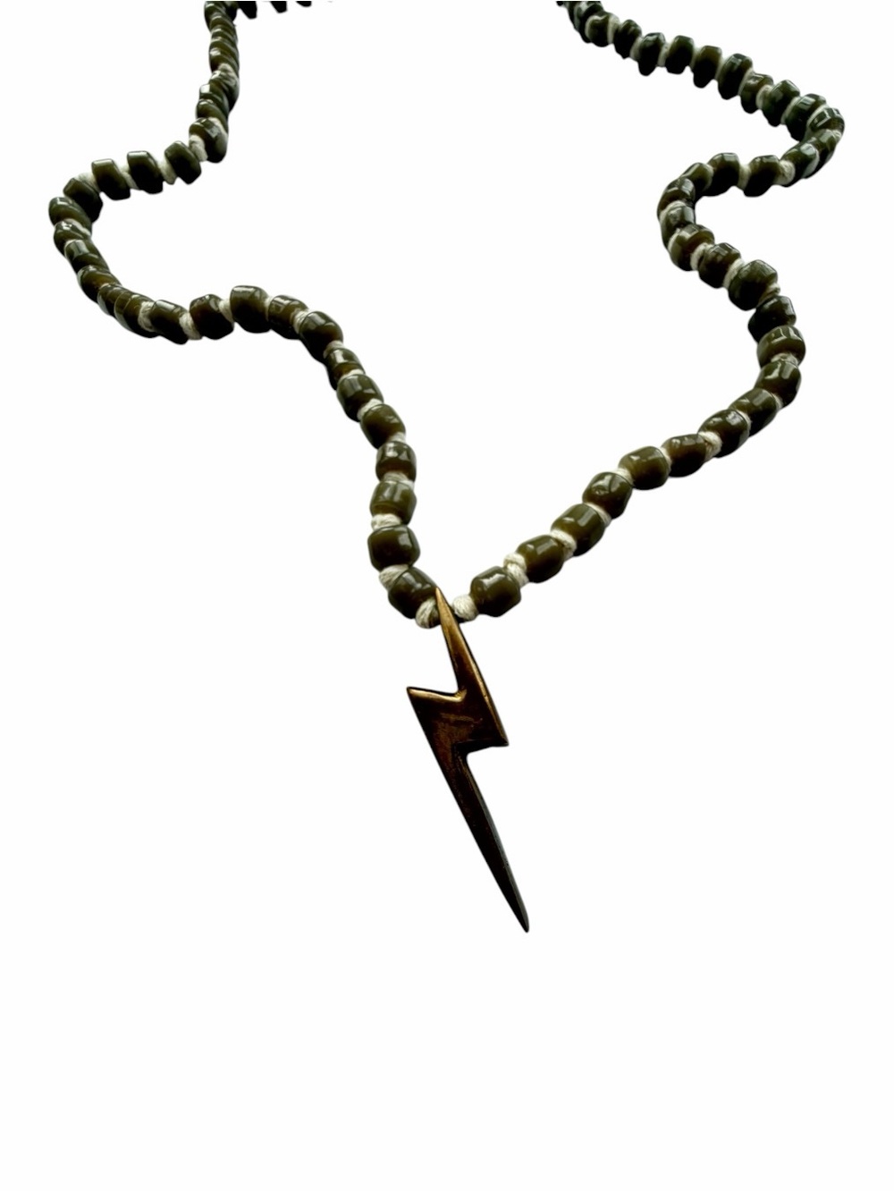 Handmade Beaded and Lightning Bolt Pendant Necklace